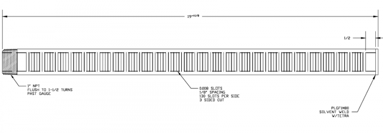 D6012-19-008-01 DIS Lateral PVC SCH 80 1 x 19 OAL .OO8 SLOT 1/8 Spacing