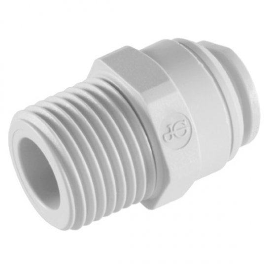 PP010821W John Guest 1/4\"  1/8\" NPTF Male Connector (White Polypropylene)